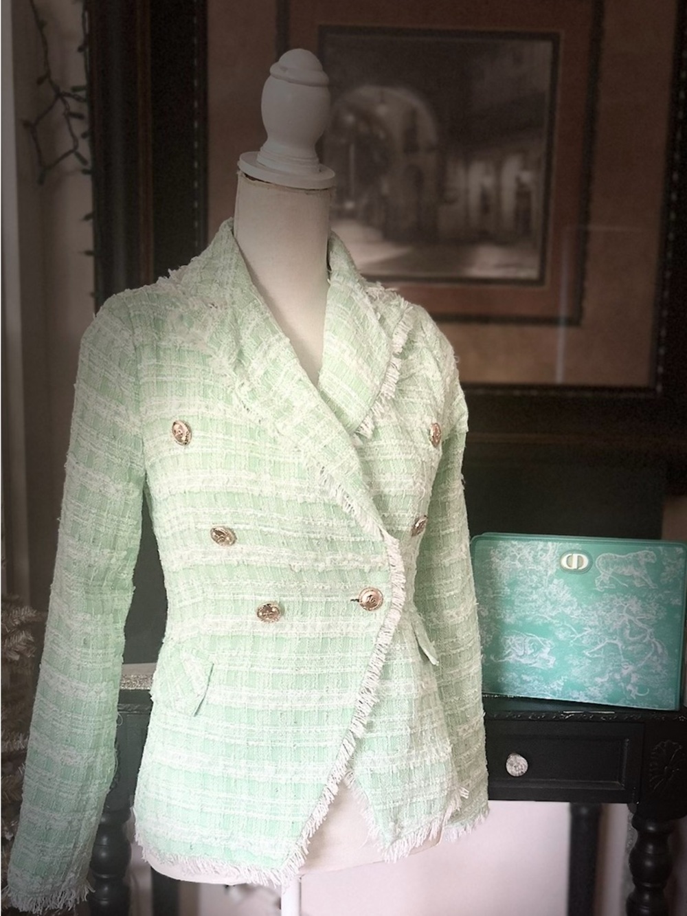 NWT Walter Baker Annalise Tweed Blazer Mint Green $278 size XS